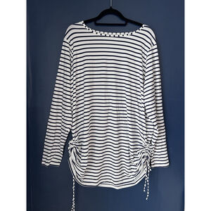 Lands' End UV Protection Striped Tunic Top Navy White 2X Long Sleeve